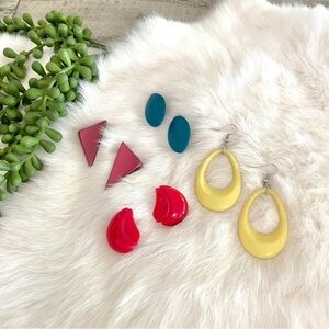 Vintage Bundle of Earrings Set of 4 Pairs Colorful Plastic